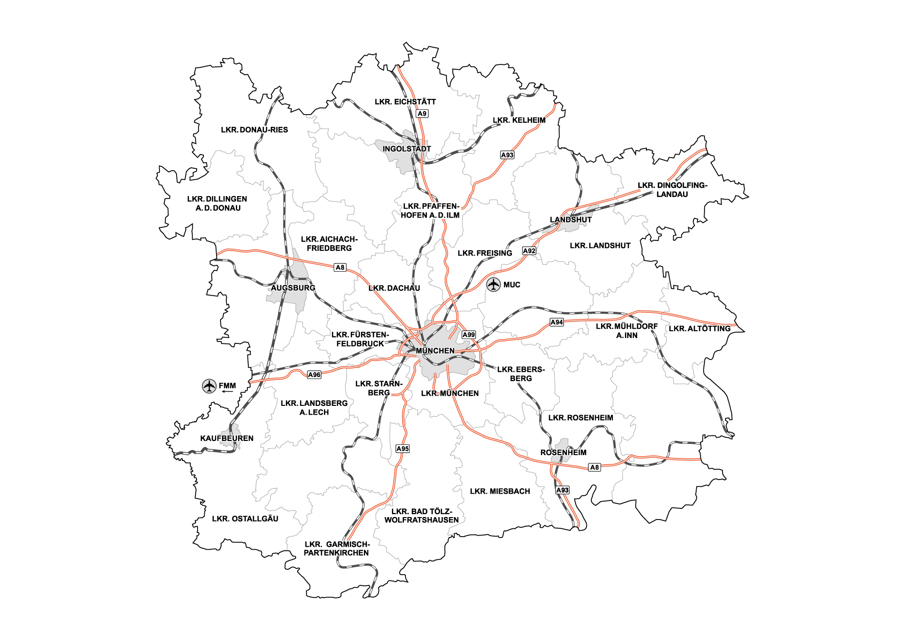 Landkarten Metropolregion München